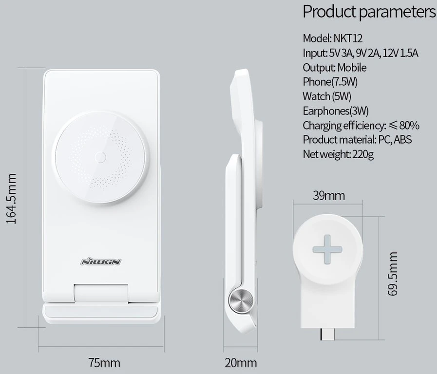 Nillkin PowerTrio 3in1 belaidis įkroviklis MagSafe, skirtas Samsung Watch Baltas