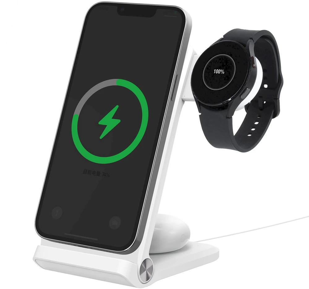 Nillkin PowerTrio 3in1 belaidis įkroviklis MagSafe, skirtas Samsung Watch Baltas