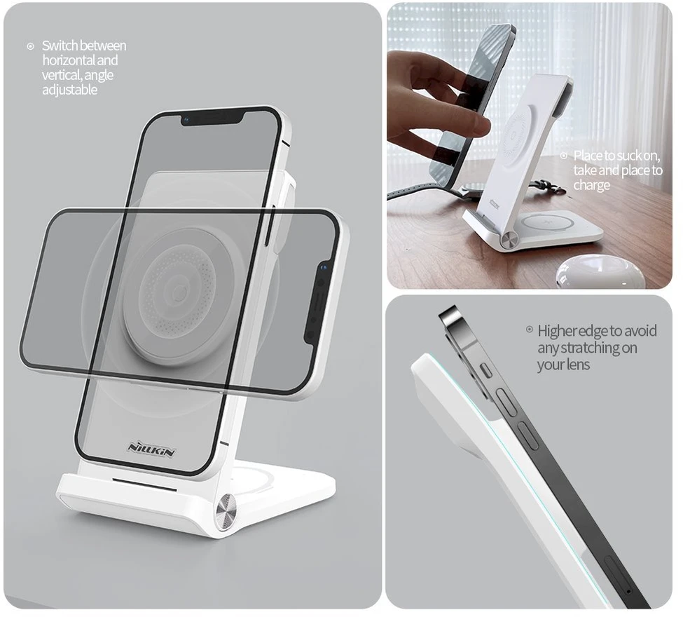 Nillkin PowerTrio 3in1 belaidis įkroviklis MagSafe, skirtas Samsung Watch Baltas