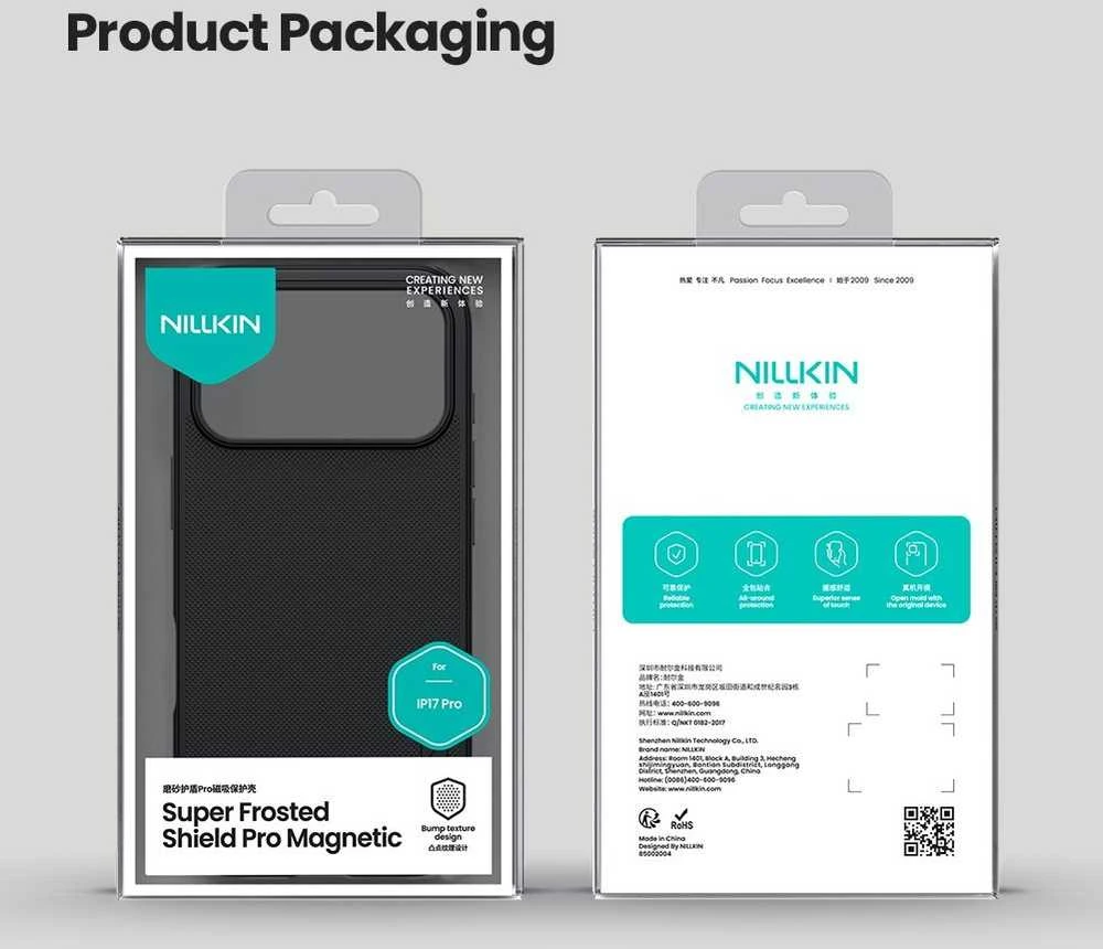 Nillkin Super Frosted PRO Magnetic Back dėklas skirtas Apple iPhone 17 Pro juodos spalvos