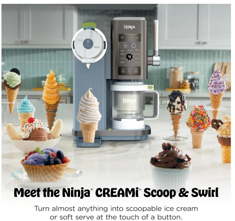 Ninja Creami Scoop & Swirl 13-in-1 ledų ir šerbeto gaminimo aparatas 0,48 l, mėlynas, EU NC702EU
