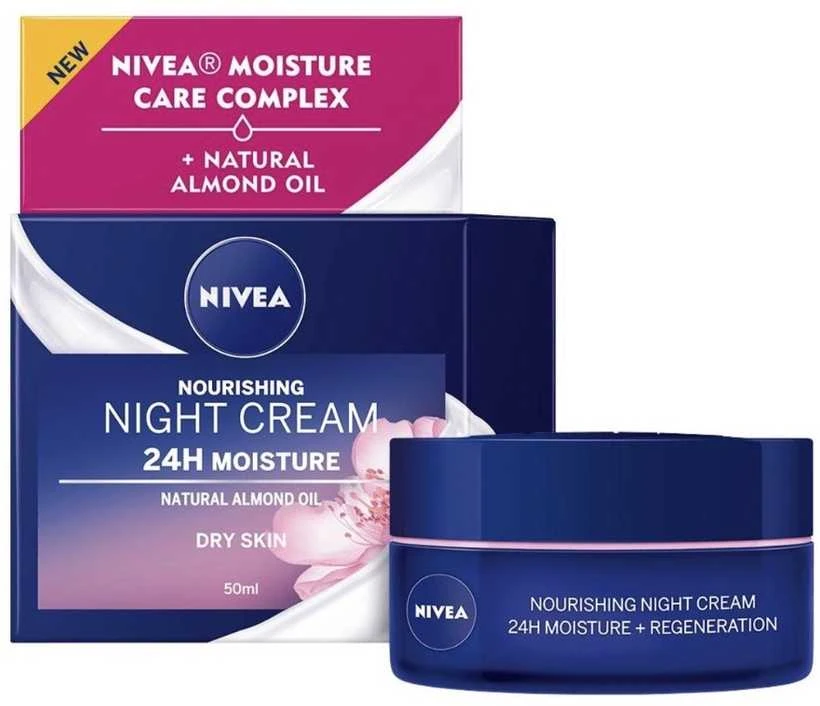 Nivea 24H Hydration+Regeneration maitinamasis naktinis kremas sausai ir jautriai odai 50ml