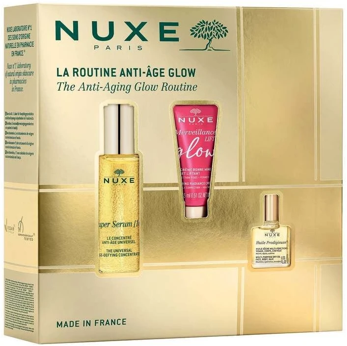 Anti-Aging Glow Routine Set Nuxe: Super Serum [10], Vegan, Anti-Ageing, Day - Night, Serum, For Face - Neck, 30 ml + Merveillanc