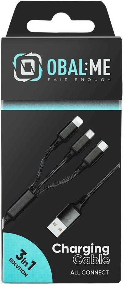 OBAL:ME 3in1 AllConnect greitojo įkrovimo USB-A/USB-C, Lightning, Micro-USB kabelis 1.2m juodos spalvos