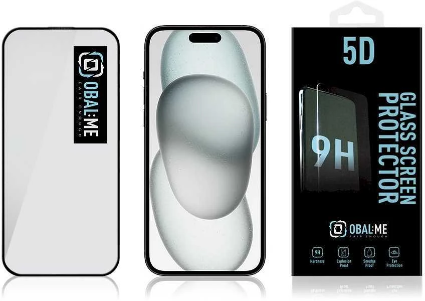 OBAL:ME 5D apsauginis stiklas telefonui Apple iPhone 15 Juodas