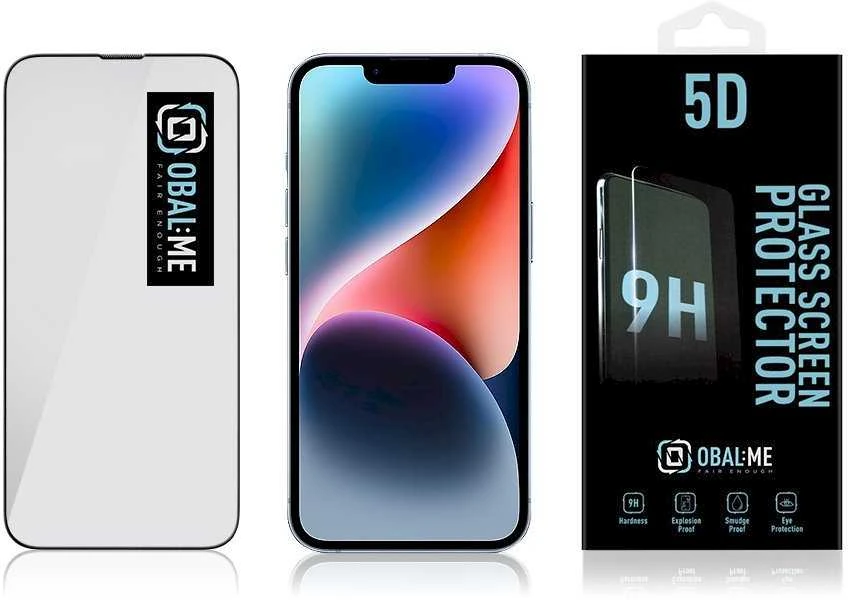OBAL:ME 5D apsauginis stiklas telefonui Apple iPhone 13/13 Pro/14 Juodas
