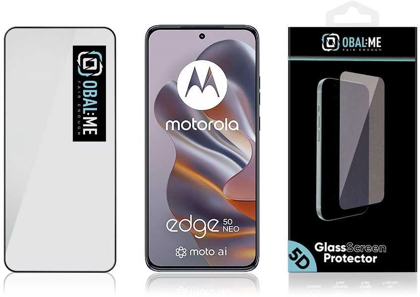 OBAL:ME 5D Apsauginis stiklas skirtas Motorola Edge 50 Neo su baltos spalvos rėmeliu