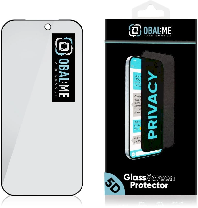 OBAL:ME Privacy 5D Apsauginis stiklas ekranui, skirtas iPhone 18 Pro, juodos spalvos
