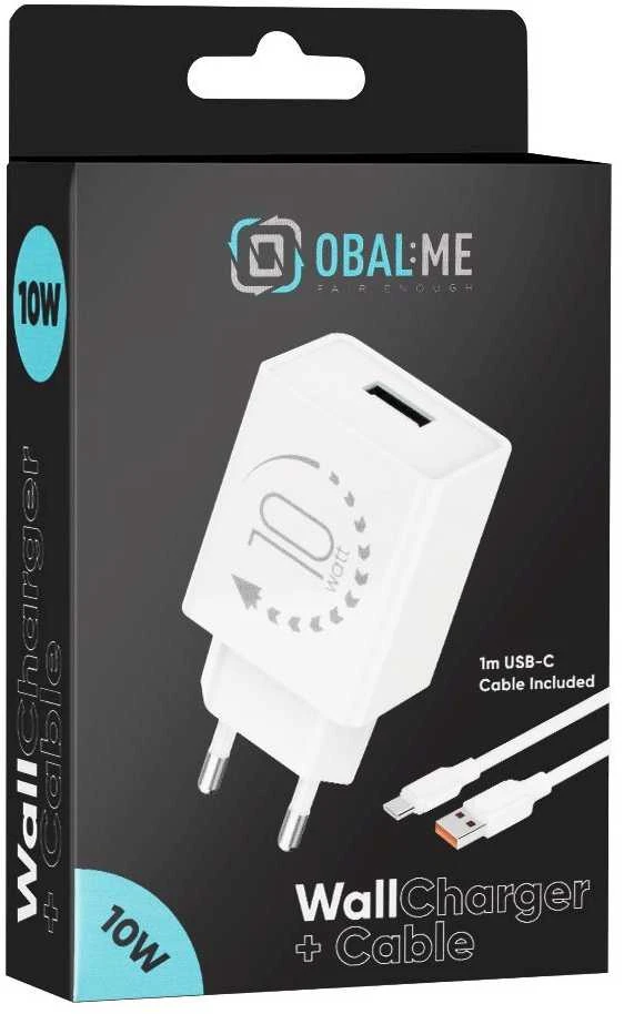 OBAL:ME laidinis įkroviklis USB-A 10W + USB-A/USB-C kabelis 1m baltos spalvos