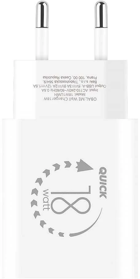 OBAL:ME Laidinis įkroviklis USB-A 18W baltos spalvos