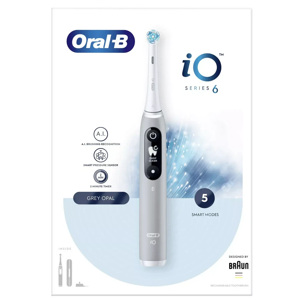 Braun Oral-B iO Series 6, elektrinis dantų šepetėlis, Pilkos spalvos
