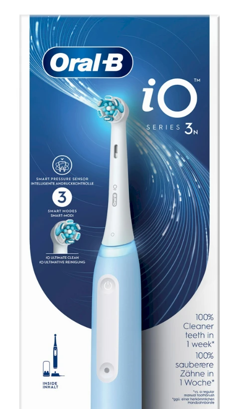 Oral-B Elektrinis dantų šepetėlis | iO3N | Įkraunamas | Suaugusiems | Šepetėlių skaičius galvutės įeina 1 | Number of teeth brushing modes 3 | Ice Mėlyna