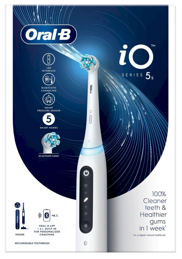 Braun Oral-B iO Series 5 Suaugusiems Besisukantis vibruojantis dantų šepetėlis Balta