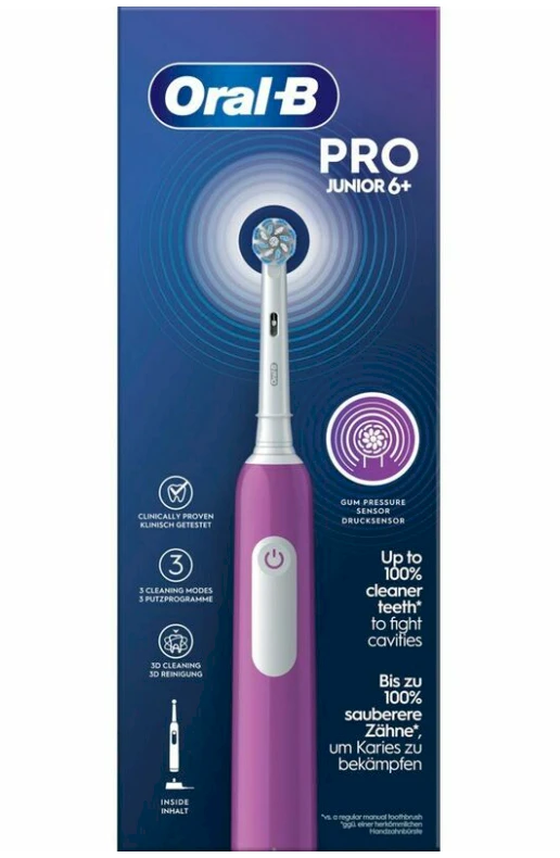 Oral-B Elektrinis dantų šepetėlis | Pro Junior 6+ | Įkraunamas | For children | Šepetėlių skaičius galvutės įeina 1 | Number of teeth brushing modes 3 | Violetinė