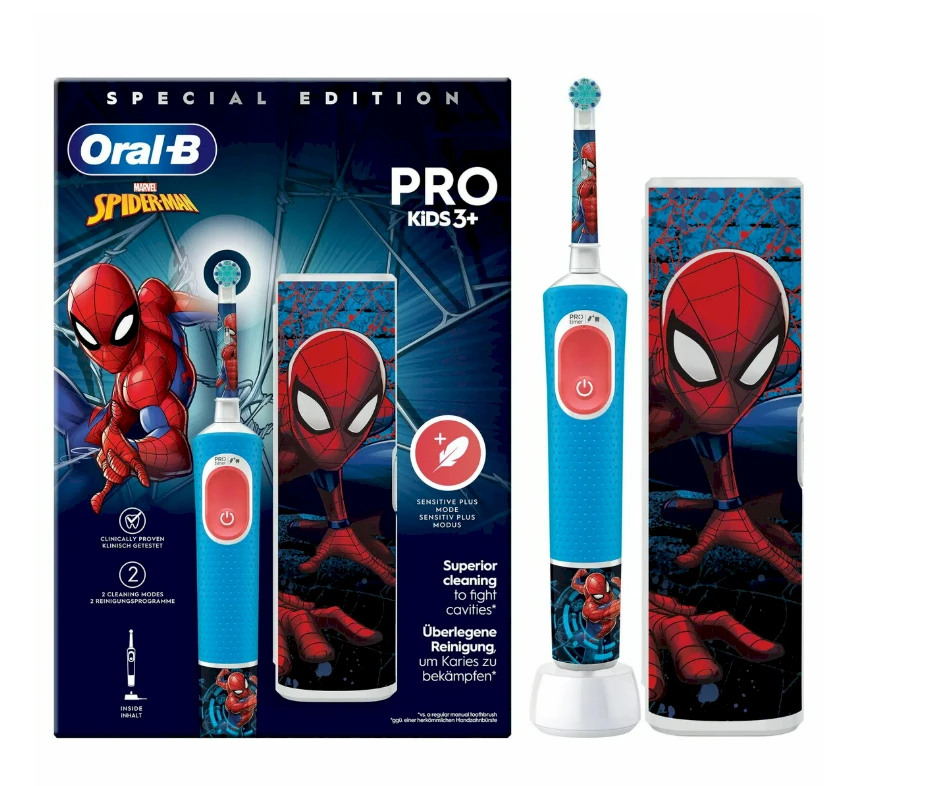 Dantų šepetėlis Oral-B Vitality Pro D103 Kids 3+ Spiderman + etui mėlyna