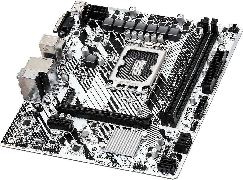 Pagrindinė plokštė ASRock | H610M-HDV/M.2+ D5 | Procesorių šeima Intel | Procesoriaus lizdas LGA1700 | DDR5 DIMM | Palaikomos standžiojo disko sąsajos SATA3, M.2 | SATA jungčių skaičius 4