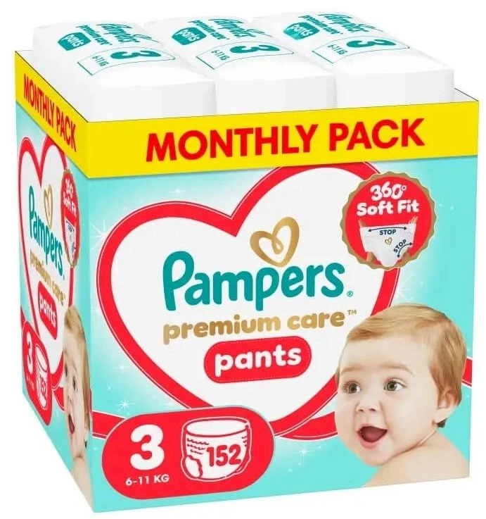 Pampers Premium Care Sauskelnės-Kelnaitės, 3 Dydžio, 152 vnt.