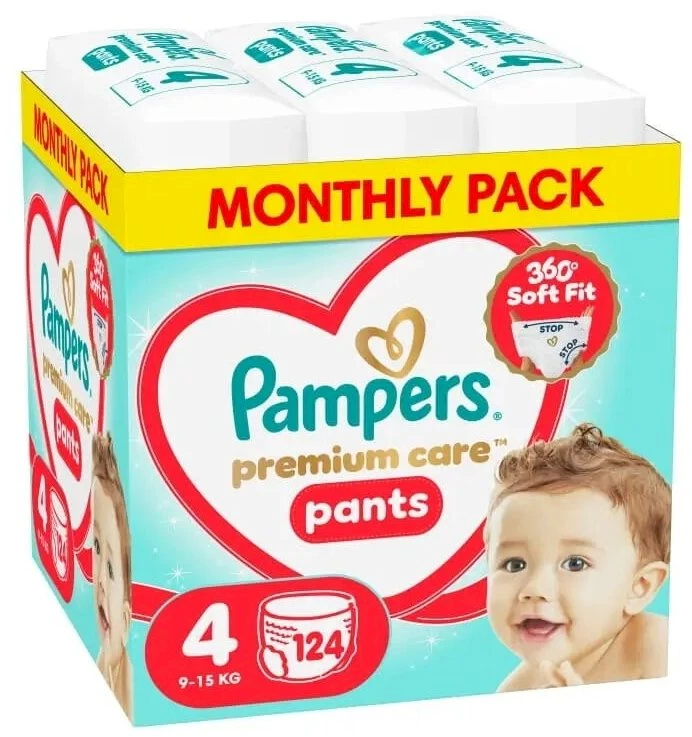 Pampers Premium Care Sauskelnės-Kelnaitės, 4 Dydžio, 124 vnt.