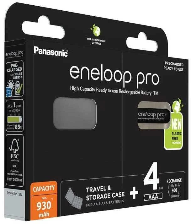 Įkraunamos baterijos Panasonic ENELOOP Pro BK-4HCDEC4BE, 930 mAh, 500 (4xAAA) dėžutėje