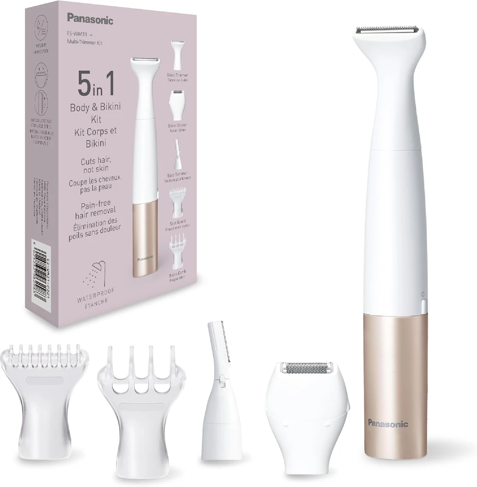 Panasonic 5-in-1 kūno ir bikinio žoliapjovės rinkinys | ES-WM31 | Belaidis | Drėgnas ir sausas | Baltas/Gold Rose