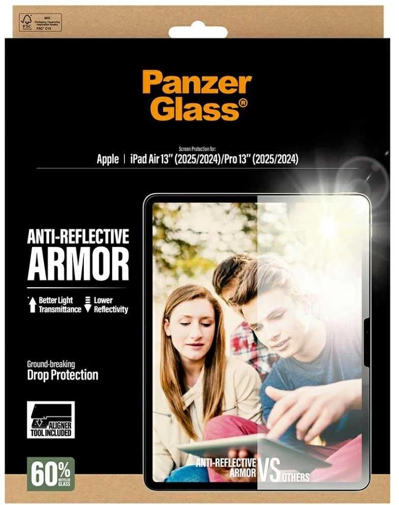 Panzer Glass Grūdintas stiklas PanzerGlass Ultra-Wide Fit Reflective Armor do iPad Air 13" M2 2024 / M3 2025 / M4 2026 / Pro 13" (2025/2024)