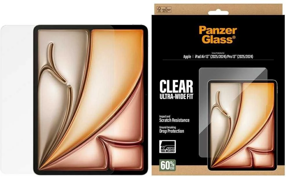 Panzer Glass „PanzerGlass“ itin plataus grūdinto stiklo dėklas, skirtas „iPad Air 13" 2024 / 2025“ / „iPad Pro 13" 2024 / 2025“