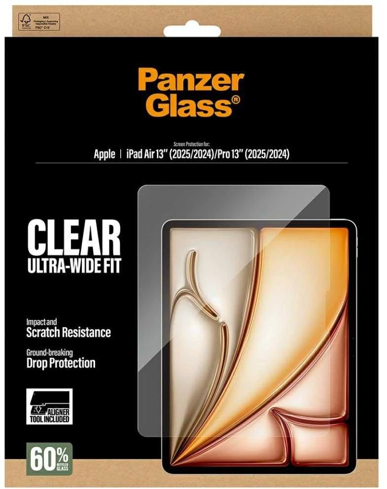Panzer Glass „PanzerGlass“ itin plataus grūdinto stiklo dėklas, skirtas „iPad Air 13" 2024 / 2025“ / „iPad Pro 13" 2024 / 2025“