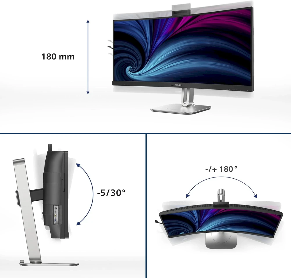 „PHILIPS 34B2U6603CH“ 34 colių lenktas monitorius, 3440x1440, 2xHDMI, DP, USB