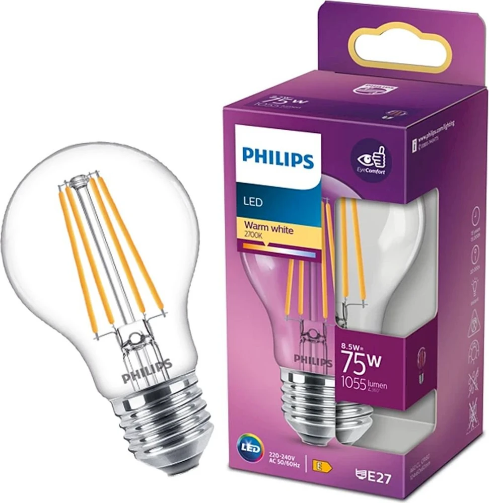 LED lemputė PHILIPS, A60, E27, 8,5 W, 1055 lm, 2700 K