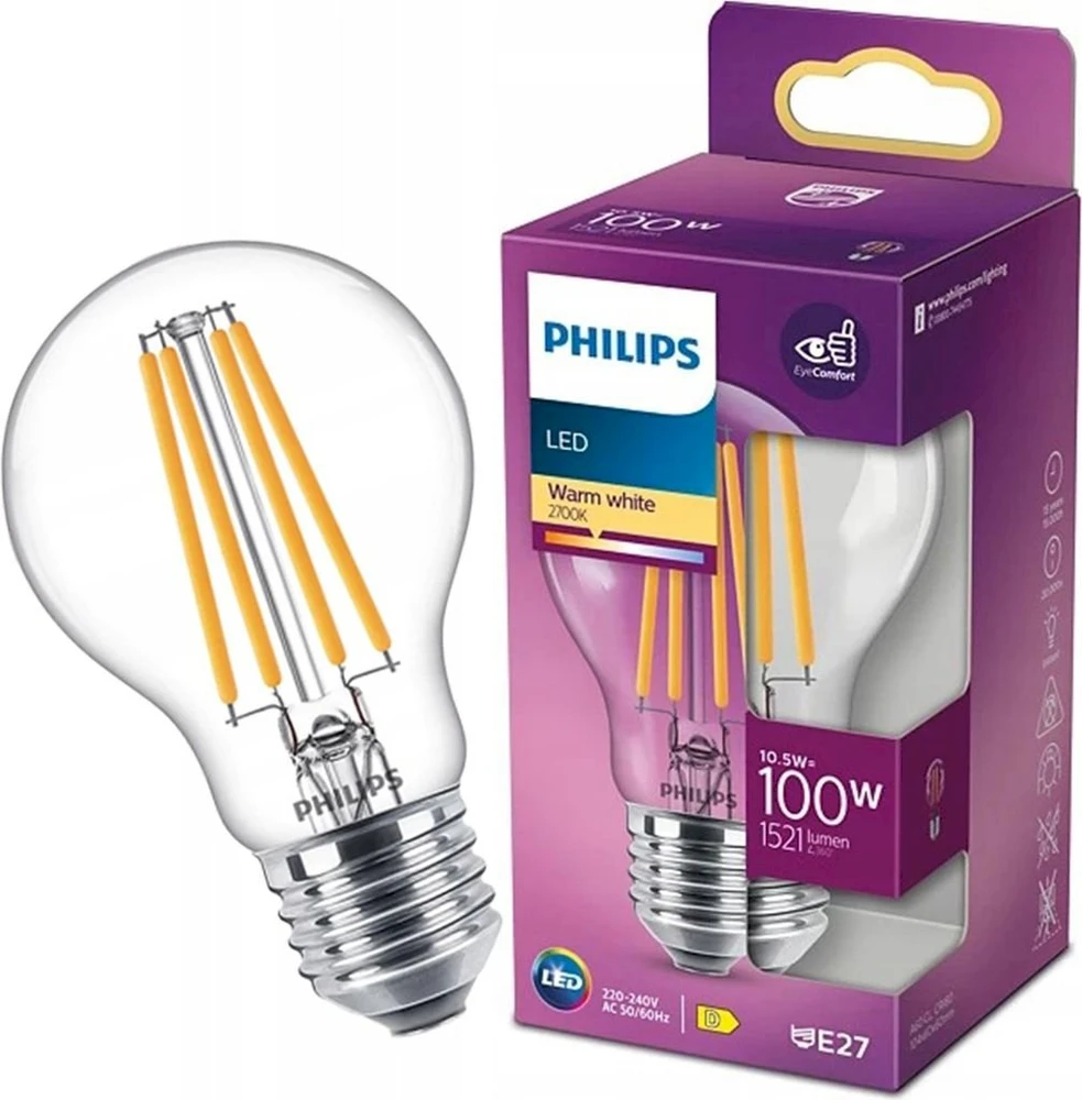 LED lemputė PHILIPS, A60, E27, 10,5 W, 1521 lm, 2700 K