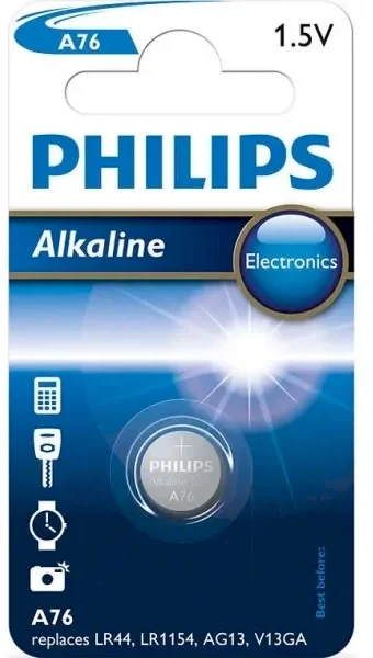 Baterija PHILIPS LR44/LR1154 minicell šarminė 1 vnt. lizdinėje pakuotėje