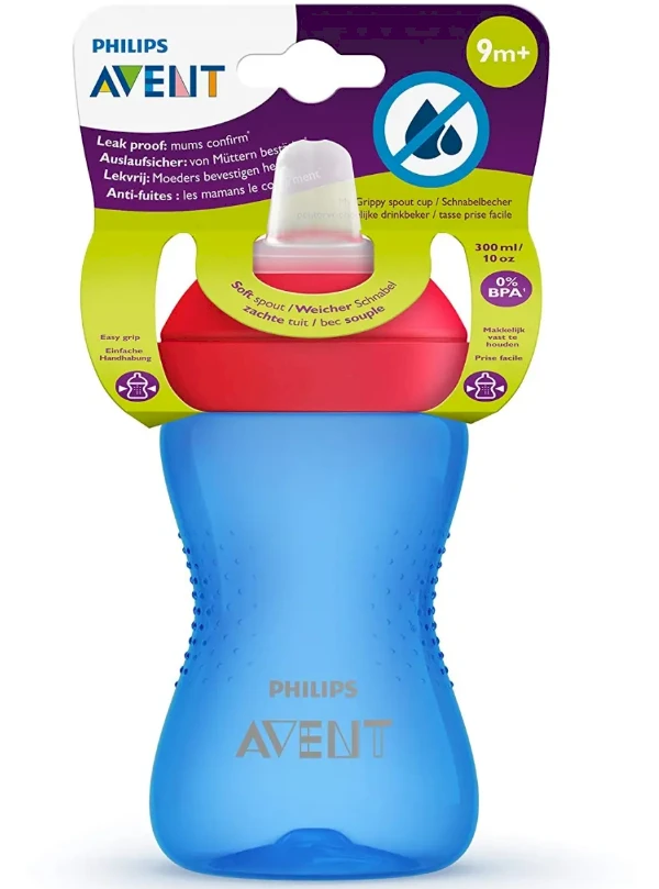 Philips AVENT puodelis minkštu, kramtymui atspariu snapeliu, 300 ml, mėlynas