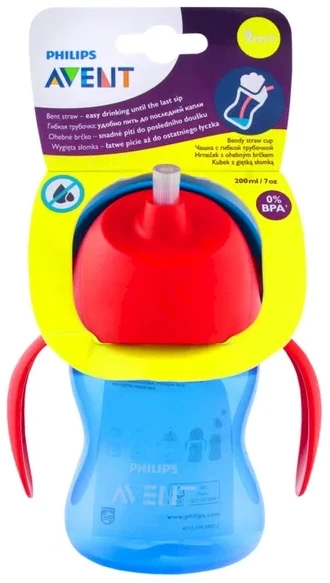Philips AVENT 9+ mėn. puodelis su šiaudeliu 200 ml, mėlynas