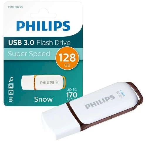 Philips FM12FD75B/00, 128 GB, USB A tipo, 3.2 Gen 1 (3.1 Gen 1), Dangtelis, 8 g, Oranžinė, Balta