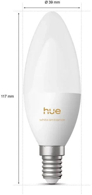 Philips Hue E14 3,7W Światło balta (1000-20000K) B39 świeczka 2-pak