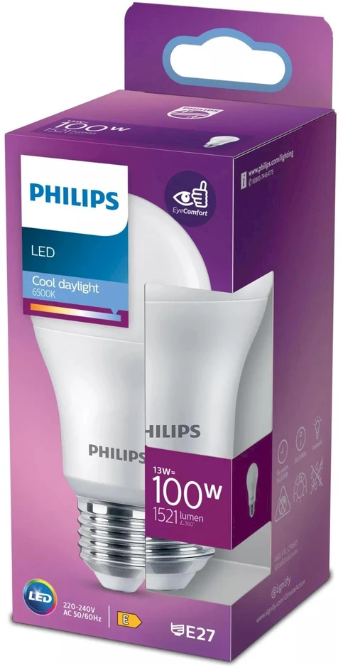 LED lemputė PHILIPS, A60, E27, 12,5 W, 1521 lm, 6500 K