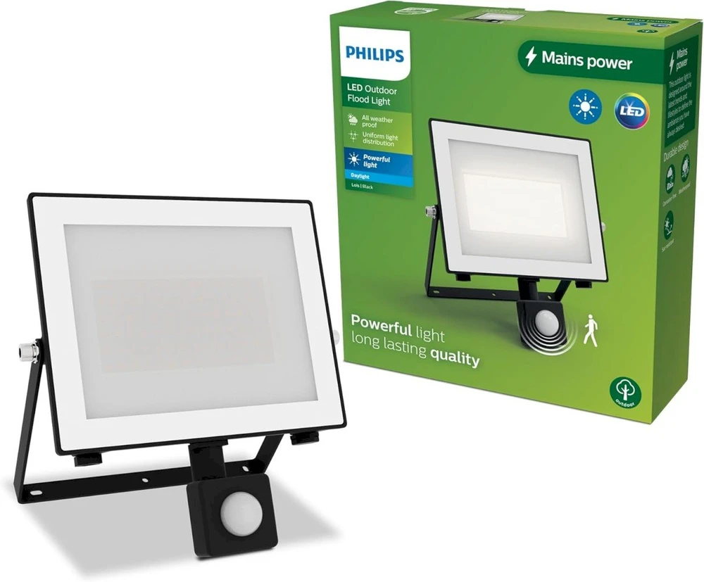 Philips Lois LED prožektorius 50W | 5400lm | 5000K | IP65 | Judesio jutiklis | Prietemos jutiklis | Juoda