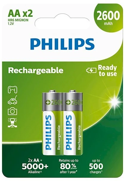 Philips Įkraunama baterija AA NiMH 2600mAh 2 vnt.