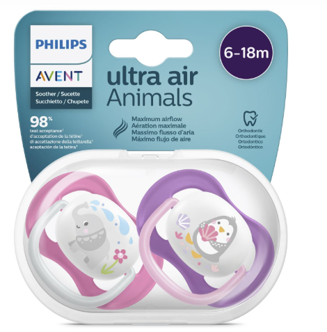 Philips AVENT 6-18 mėn. silikoninis čiulptukas ULTRA AIR M, 2 vnt., SCF080/08