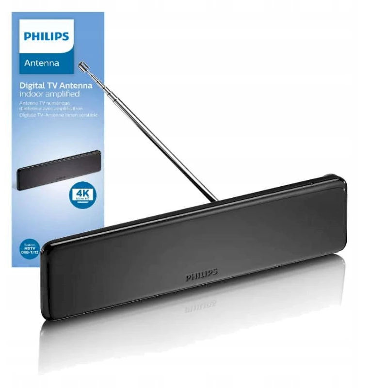 Philips Antena wewnętrzna tv su regulacją wzmocnienia, przewód koncentryczny 1.8m, 75ohm, 3g/4g, dvb-t/t2