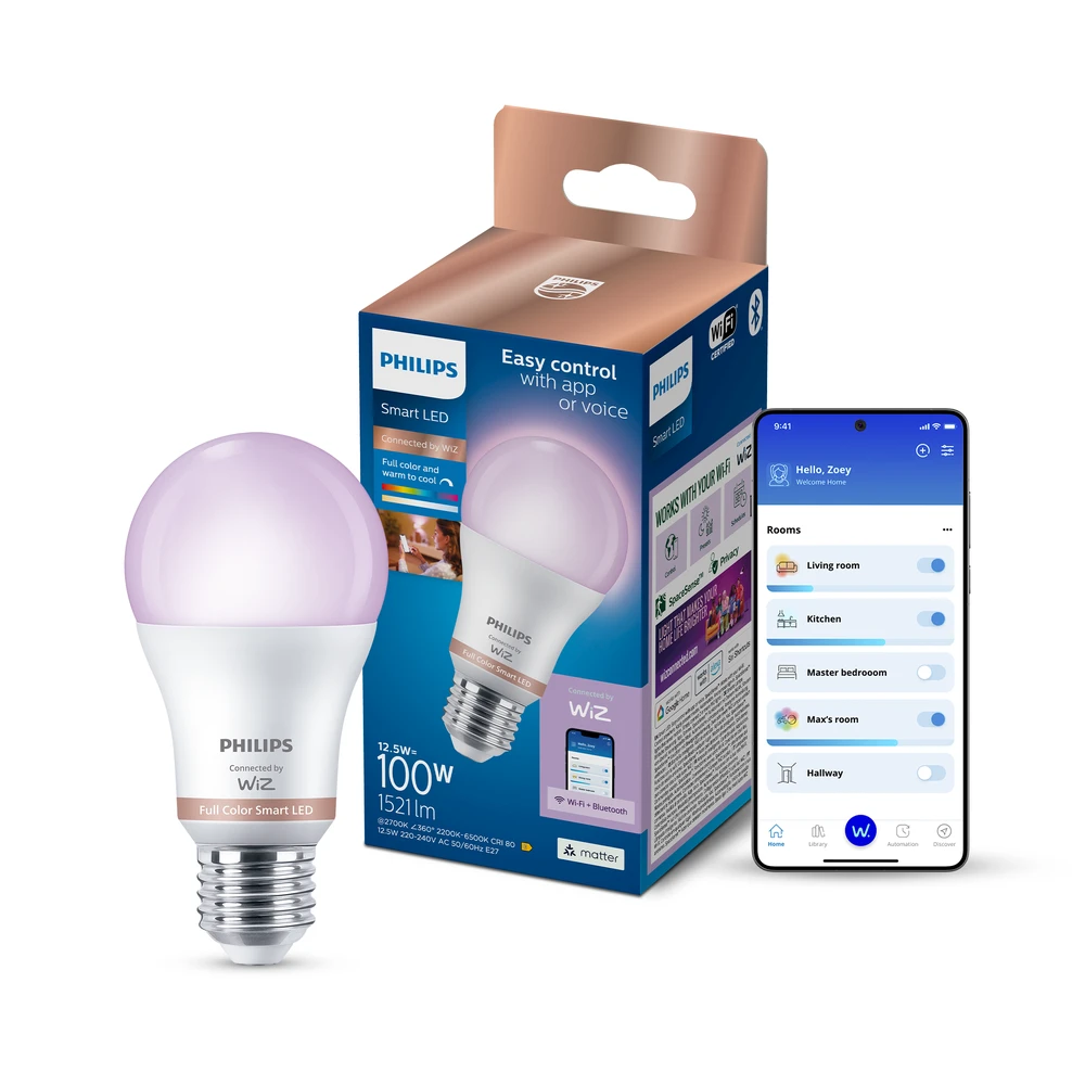 Philips LED lemputė, A60, E27, 12,5 W, 1521-2700 lm, 2200-6500 K, RGB