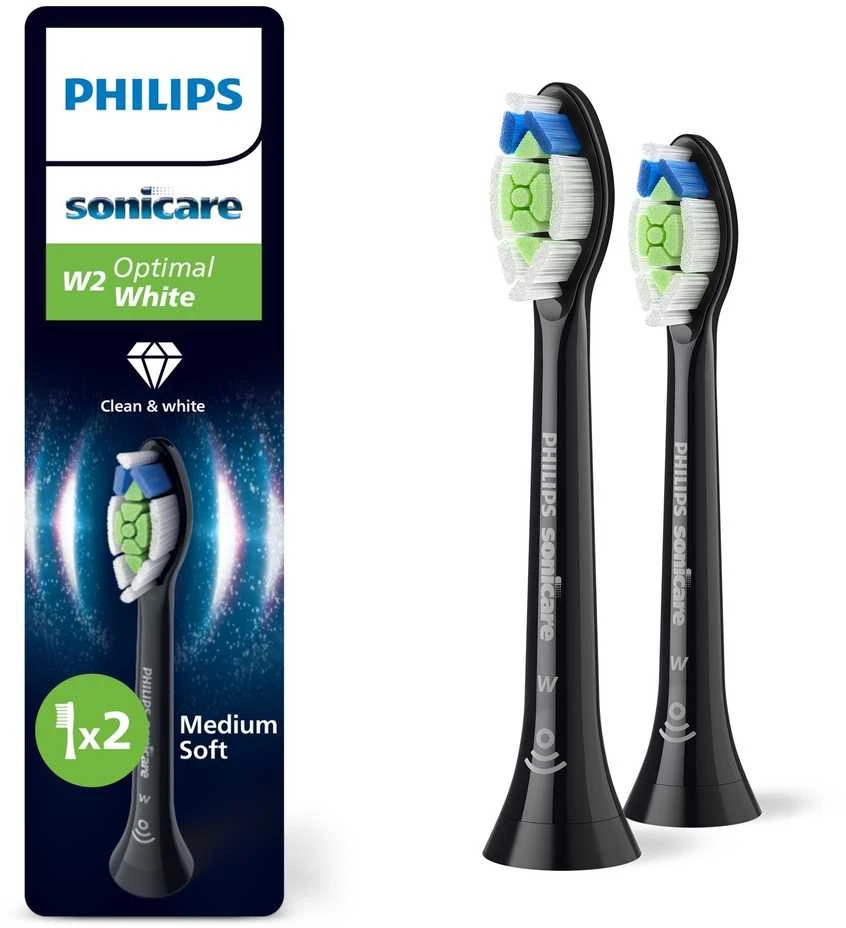 2 dalių šepetėlių galvučių pakuotė Philips Sonicare Optimal White, Juodos spalvos HX6062/88