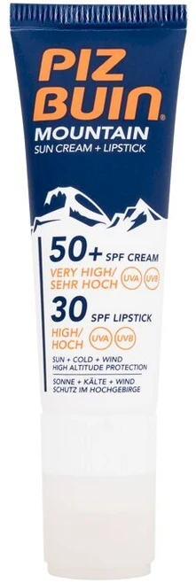 Piz Buin Mountain Range 2in1 SPF 50+ apsauginis veido kremas ir balzamas lūpoms viename, 20 ml