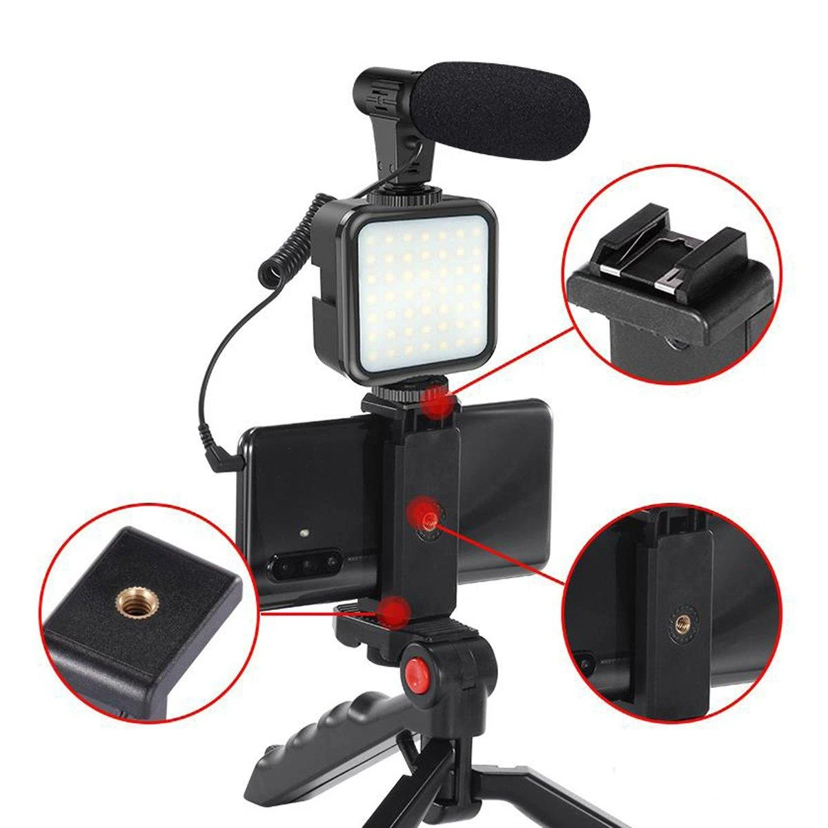 Universalus laikiklis Platinet VLOG 4in1 (mikrofonas; led; laikiklis) juodas
