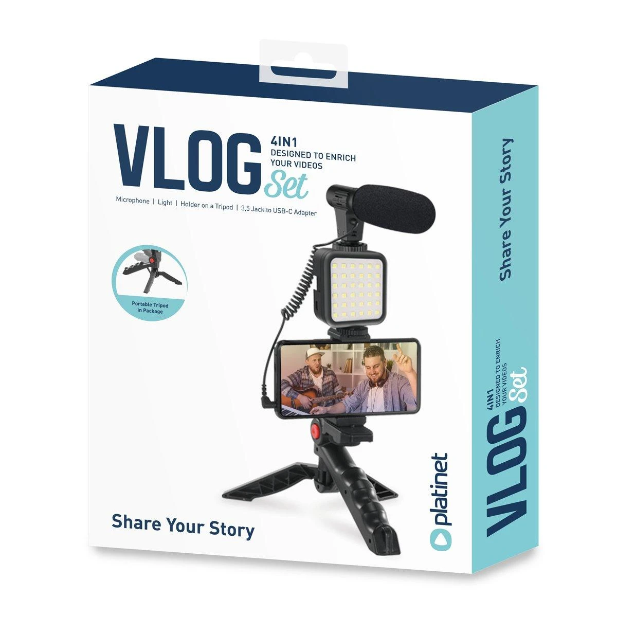 Universalus laikiklis Platinet VLOG 4in1 (mikrofonas; led; laikiklis) juodas