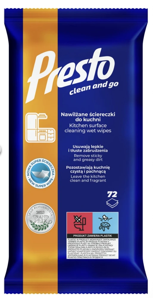Drėgnos servėtėles virtuvei Presto Clean and Go 72 vnt.