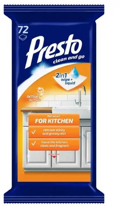 Drėgnos servėtėles virtuvei Presto Clean and Go 72 vnt.