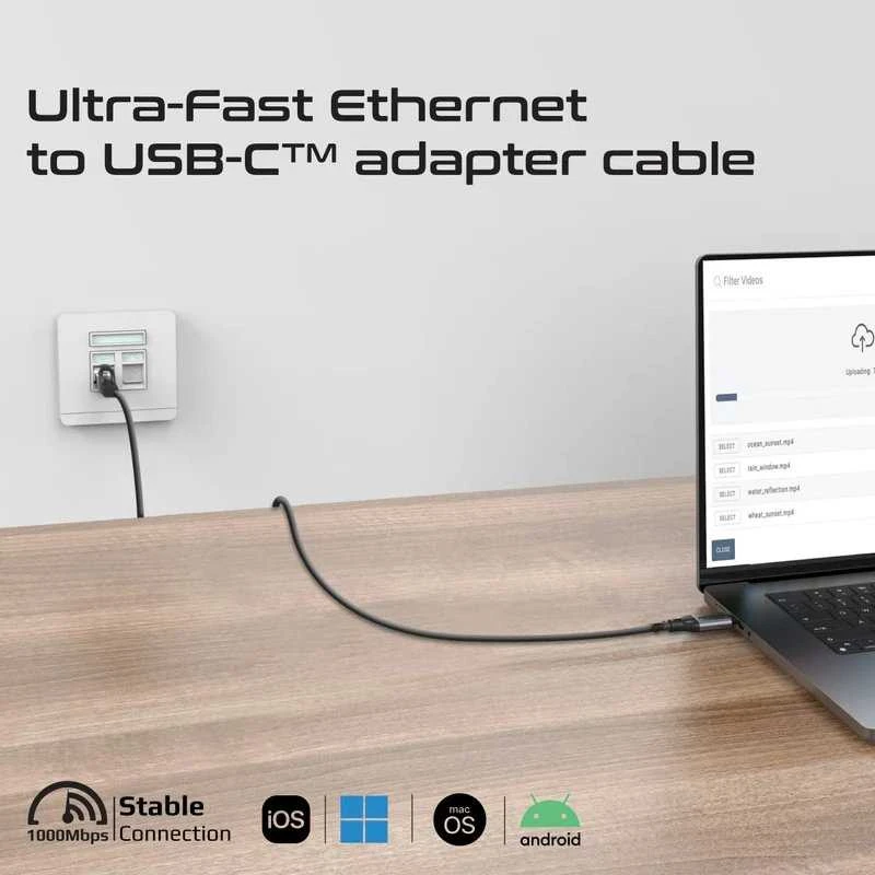 „Promate CLink-RJ45“ laidas USB-C į Ethernet 10/100/1000Mbps / 5m
