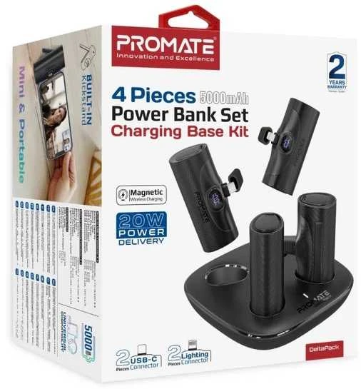 „Promate DeltaPack“ baterijų rinkinys, 4 x 5000mAh / USB-C PD 20W / „Lightning“