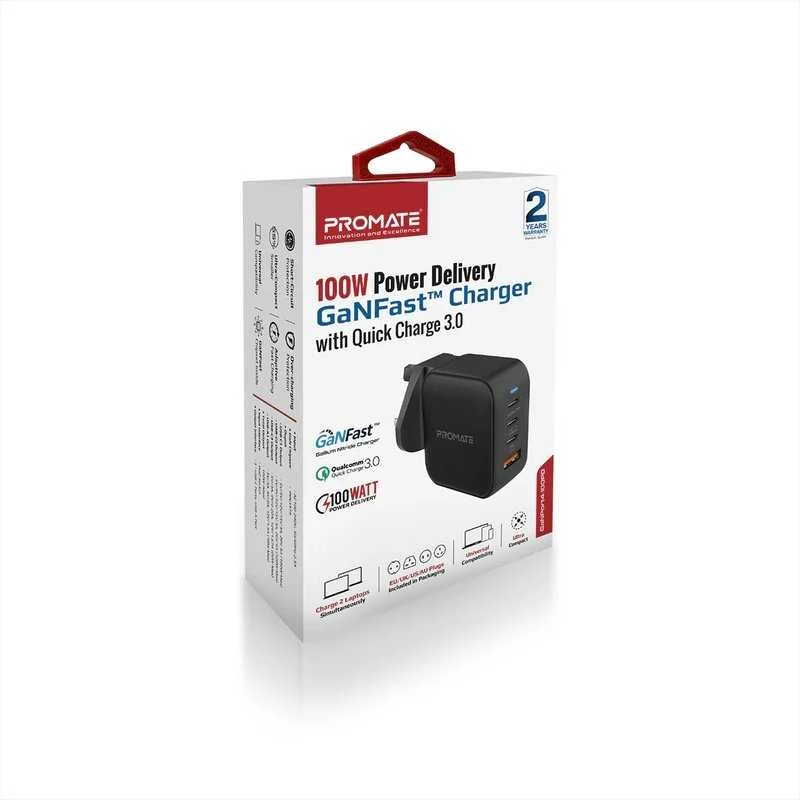 Promate GaNPort4-100PD GaNFast™ sieninis įkroviklis ES/ASV/AK/AUS